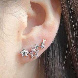 Vintage Star Stud Earrings Silver Star Cuff Wrap Earrings Statement Rhinestone Star Cluster Earrings Bridal Crawler Star Cuff Stud Earrings Jewelry for Women and Girls