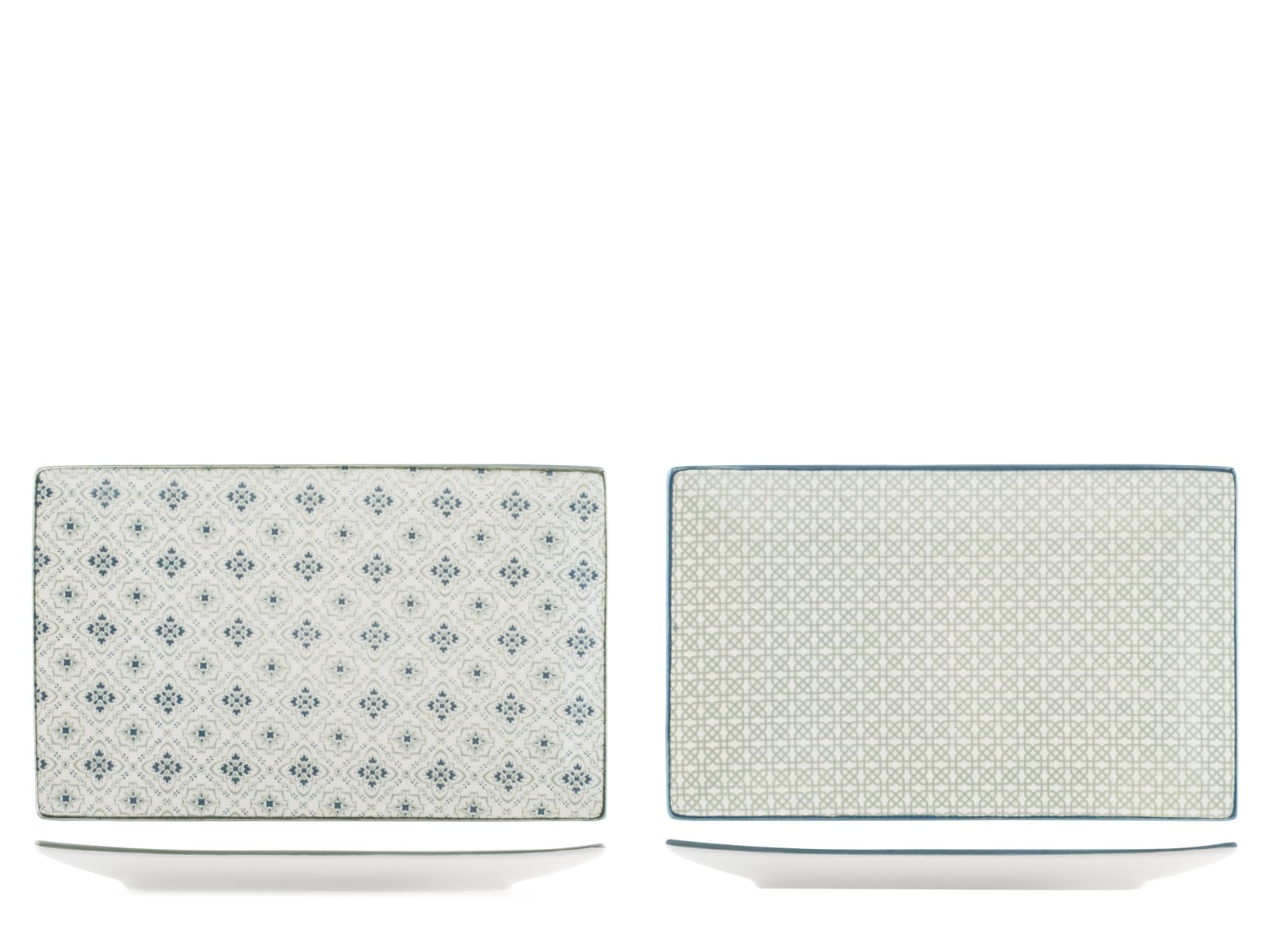 H&H by Bruno Barbieri Set of 6 Nora Rectangular Plates 16 x 25.5 cm - Multicolour Decorated Porcelain, Dishes for Appetizers and Finger Food, Dishwasher and Microwave
