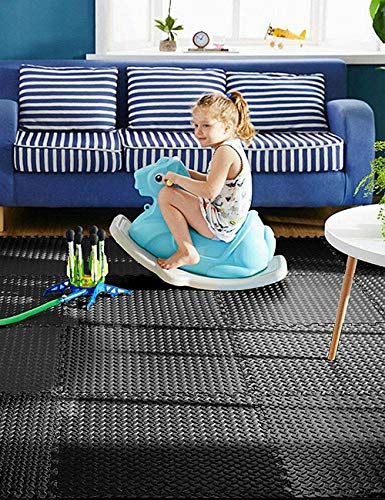 BEAUTYOVO Puzzle Exercise Mat with 12 Tiles Interlocking Foam Gym Mats, 24'' x 24'' EVA Foam Floor Tiles, Protective Flooring Mats Interlocking for Gym Equipment, Black
