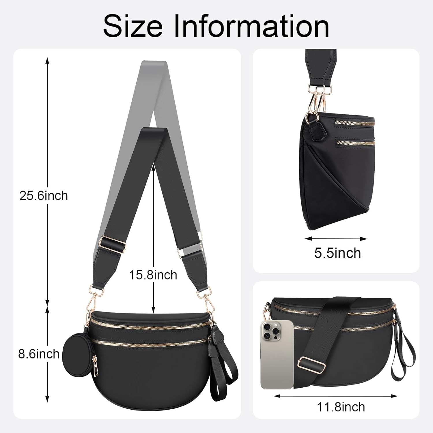 Bum Bags for Women Checkered Crossbody Bag Large Nylon Belt Purse Fanny Packs, Bonus with a Extra Strap - Image 6