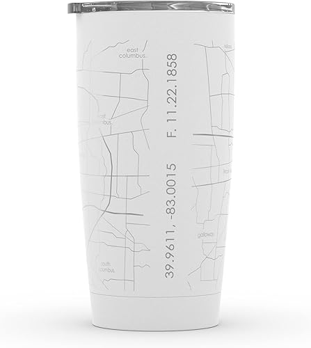 Vista 472 de Well Told Vaso de café aislado con diseño de mapa de Nueva York grabado, taza de acero inoxidable grabada (20 onzas, negro) con aislamiento de mapa