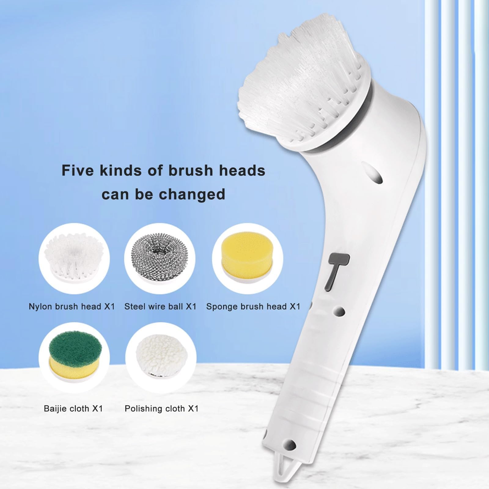 Fregadora Giratoria Eléctrica Inalámbrica,Cepillo De Limpieza For El Hogar,Cepillo Giratorio Eléctrico De Mano Recargable con 5 Cabezales Adecuado For Baño, Azulejos, Piso, Bañera, Cocina