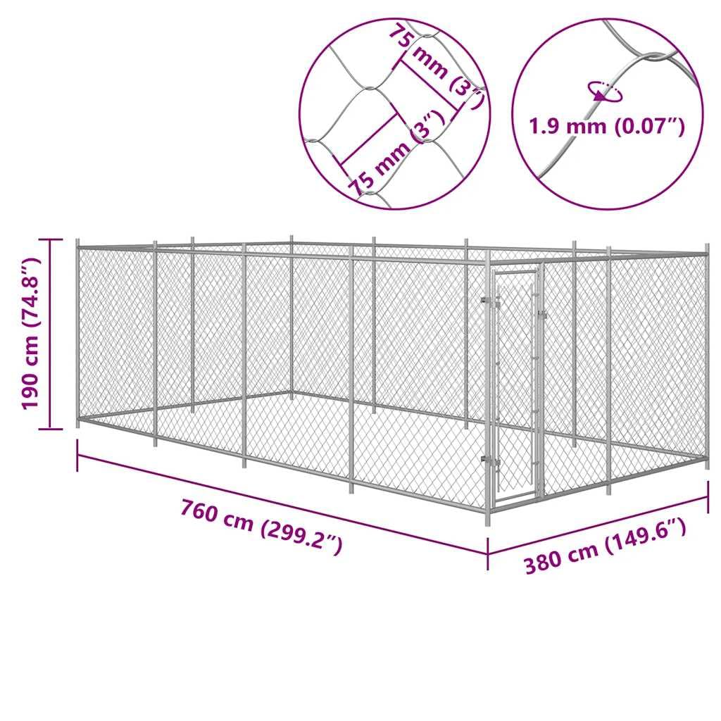 Gabbia Cani 7,6x3,8x1,9m, Box per Cani da Esterno, Gabbia per Cani, Box per Cani, Recinto per Cani