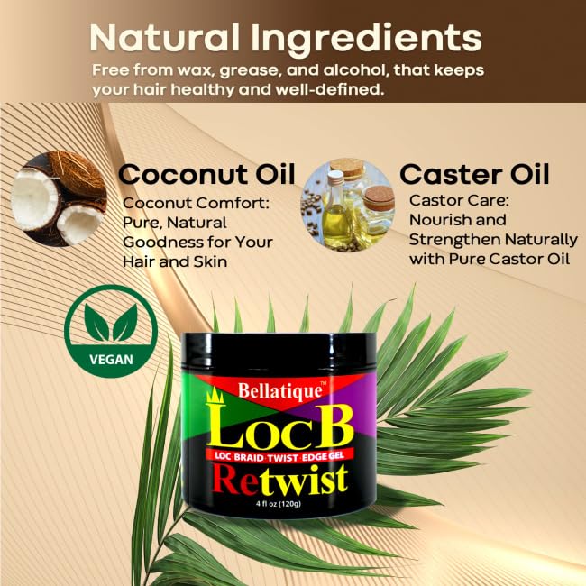 Miniatura 7 de BELLATIQUE Loc B Retwist Loc, Braid, Twist, Edge Gel para cabello natural, relajado, seco, opaco y quebradizo (4 onzas), sin descamación, sin