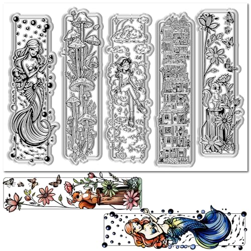 CRASPIRE Mermaid Clear Stamps for Card Making Mushroom House Squirrel Background Sea Ocean Wave Rubber Silicone Reusable Transparent Seals for Gift DIY Scrapbooking Embossing Album Photo Craft Decor