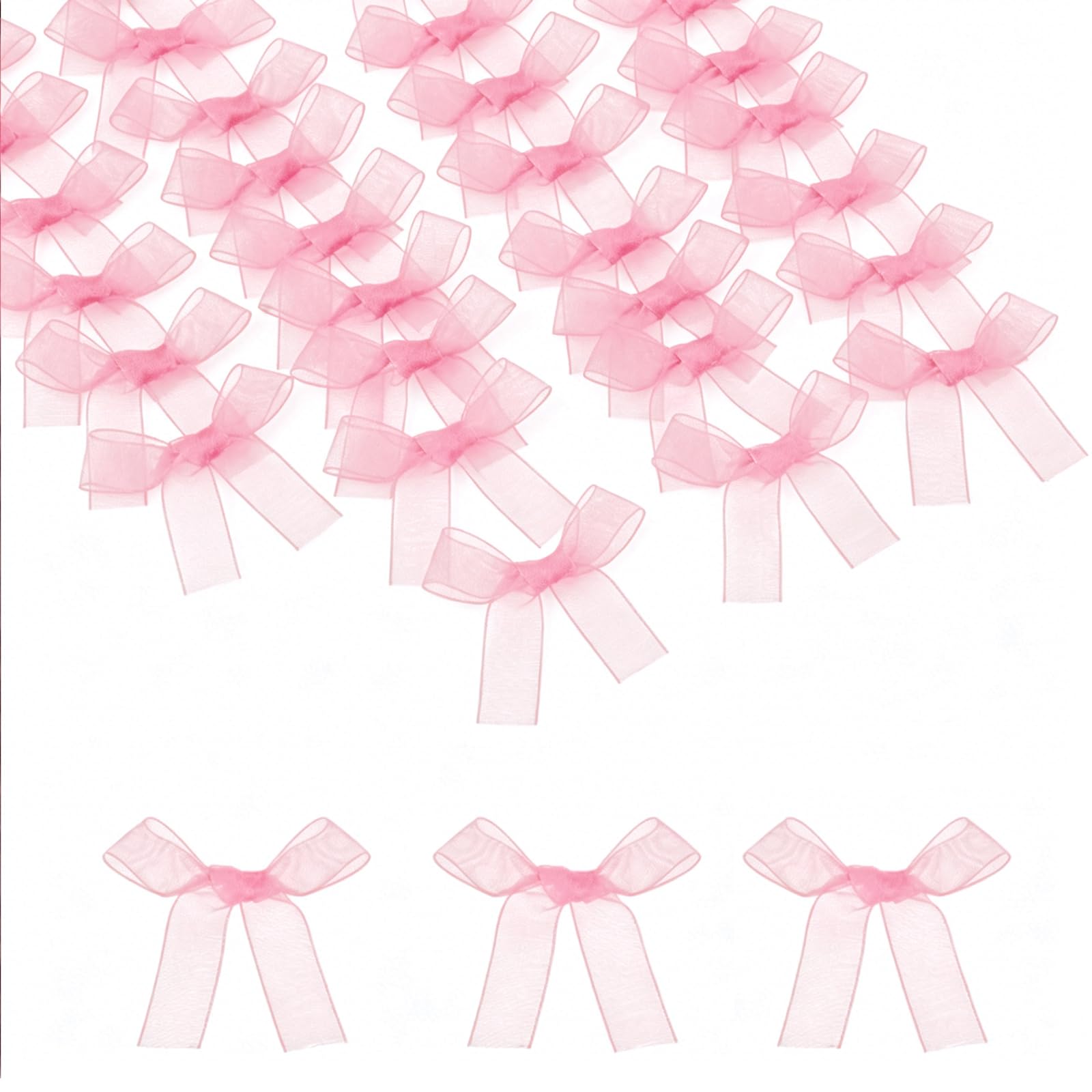 sourcing map 50 Pcs Mini Ribbon Bows, 2" Tiny Bows Organza for Crafts Small Bowknot Artificial Applique Embellishment for DIY Craft Sewing Scrapbooking Wedding Party Decoration, Pink — image 1