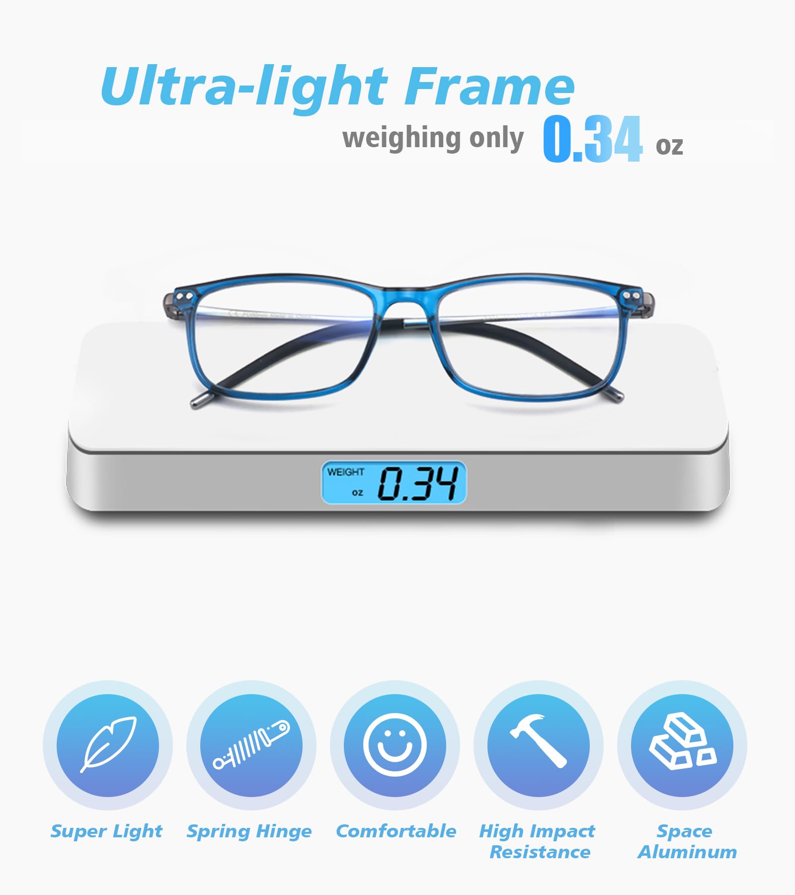 Extrem leichte progressive multifokale Lesebrille für Herren, Aluminiumarm TR90, blauer Lichtrahmen, Multifokus-Lesegerät, Der obere Teil ist nicht 0, blauer Arm und Aluminium, 52-18-149