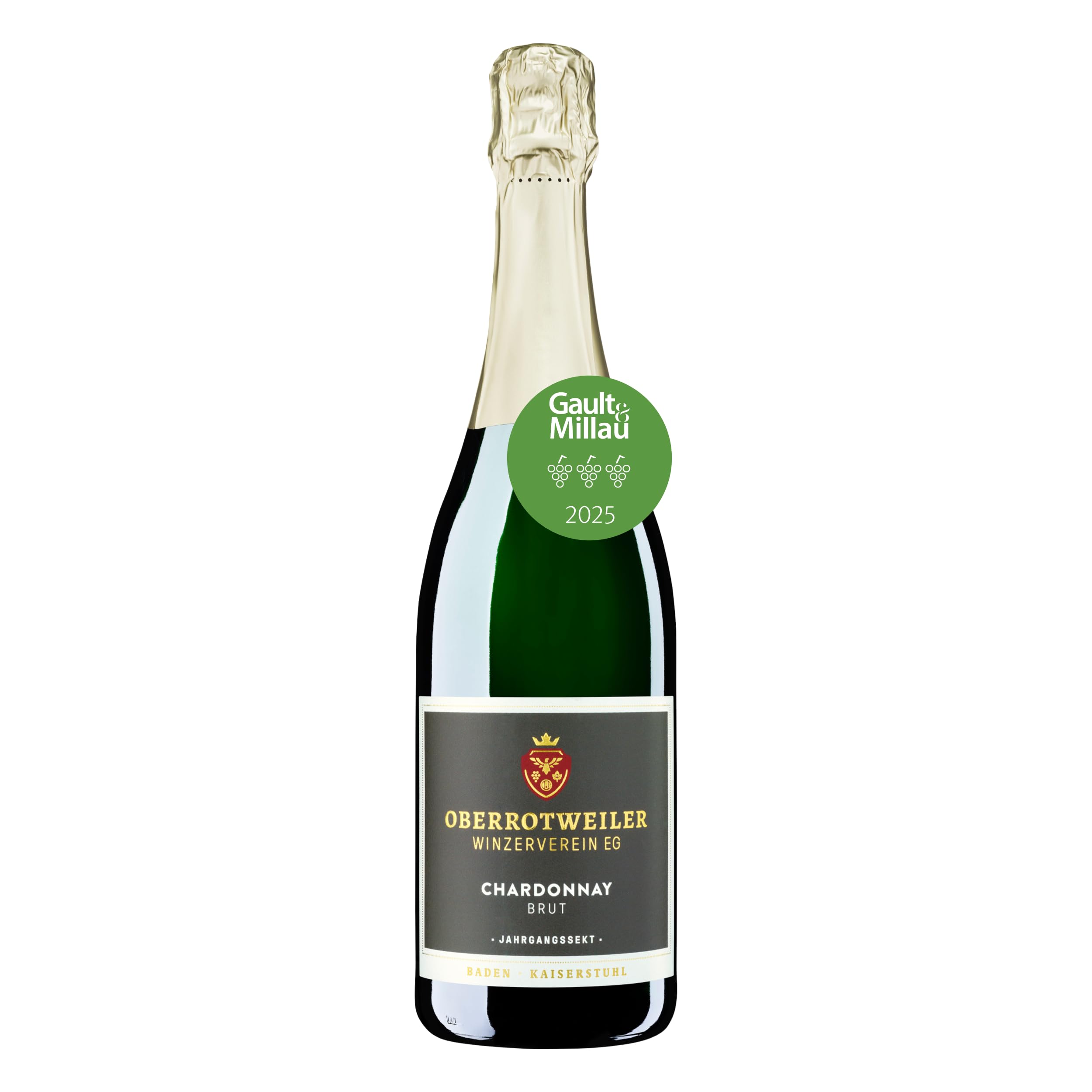 Oberrotweiler Chardonnay Sekt Brut - GAULT & MILLAU 2025 - hochwertiges Sekt-Geschenk für Frauen und Männer, Badischer Winzersekt Flaschengärung (1 x 0,75l)