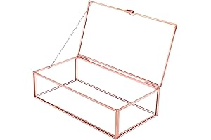 HighFree Rose Gold Glass Lidded Box for Jewelry Keepsakes and Home Decor