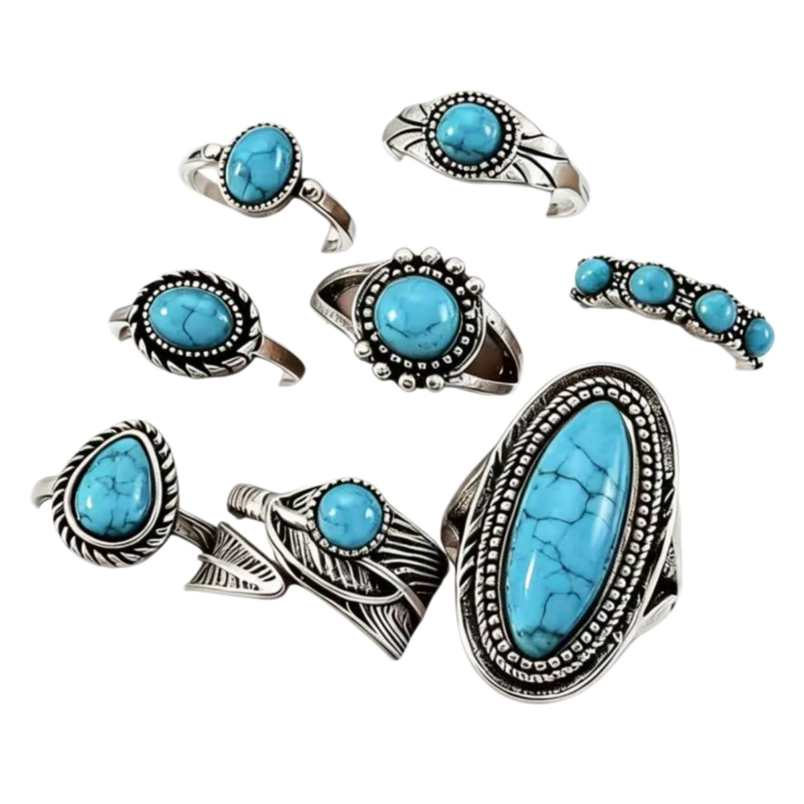 7/8Pcs Set Turquoise Western Finger Knuckle Finger Joint Stackable Ring Flower Geometric Leaf Bohemian Boho Ring Set for Women Jewelry Vintage