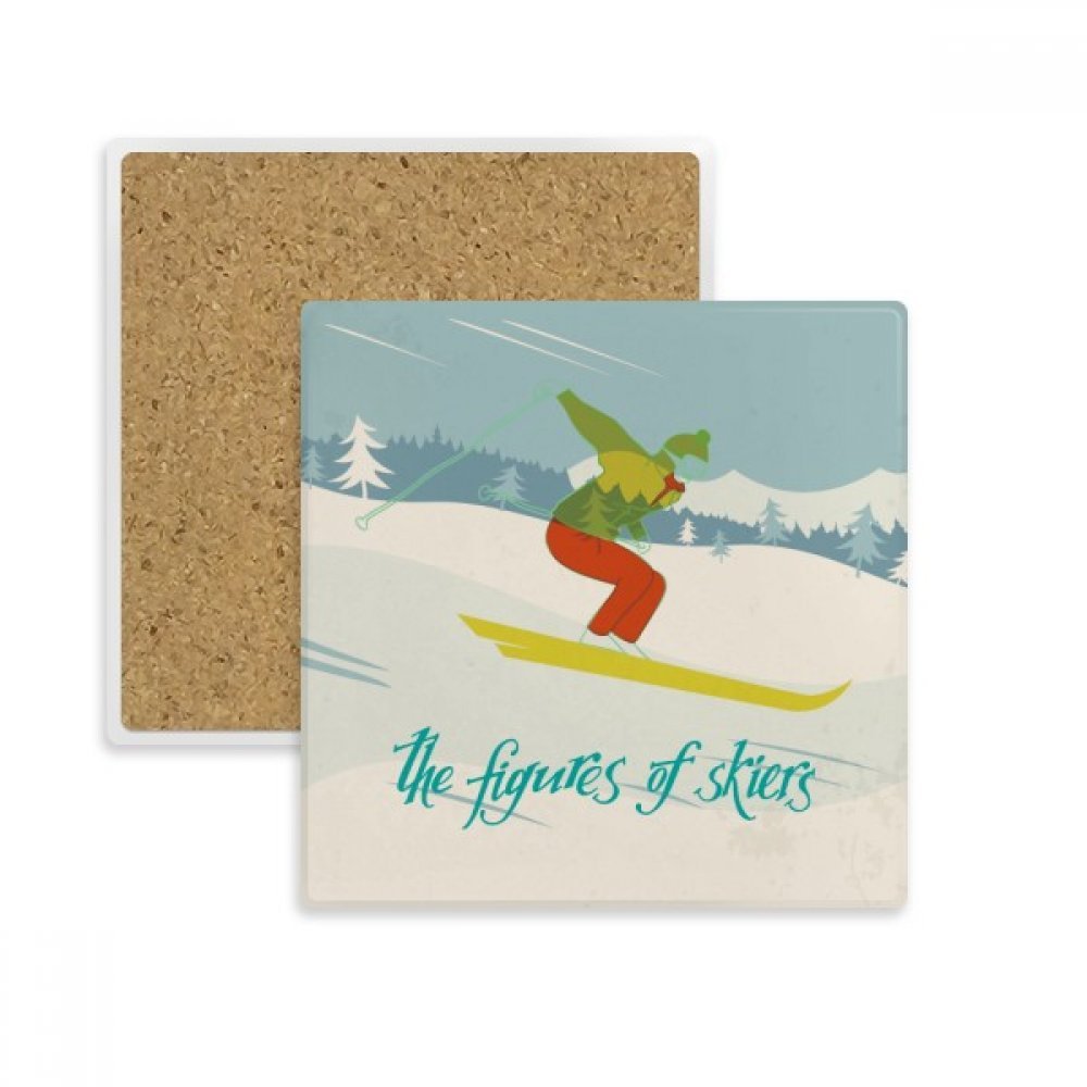 Coaster ski pierre absorbante dessous de verre pour tasse et décoration table hiver