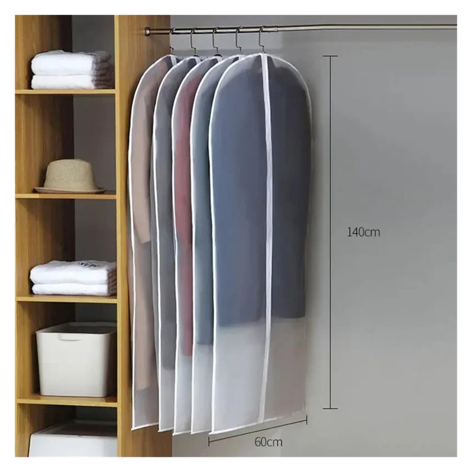 fundas para ropa 1-5PCS Clothes Dust Cover Transparent Thickened Washable Bag PEVA Household Coat Suit Hanging(60x140cm,3PCS)