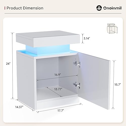 Miniatura 10 de oneinmil Juego de 2 mesitas de noche con luces LED, mesita de noche con armario de almacenamiento para dormitorio, mesita de noche con LED, color