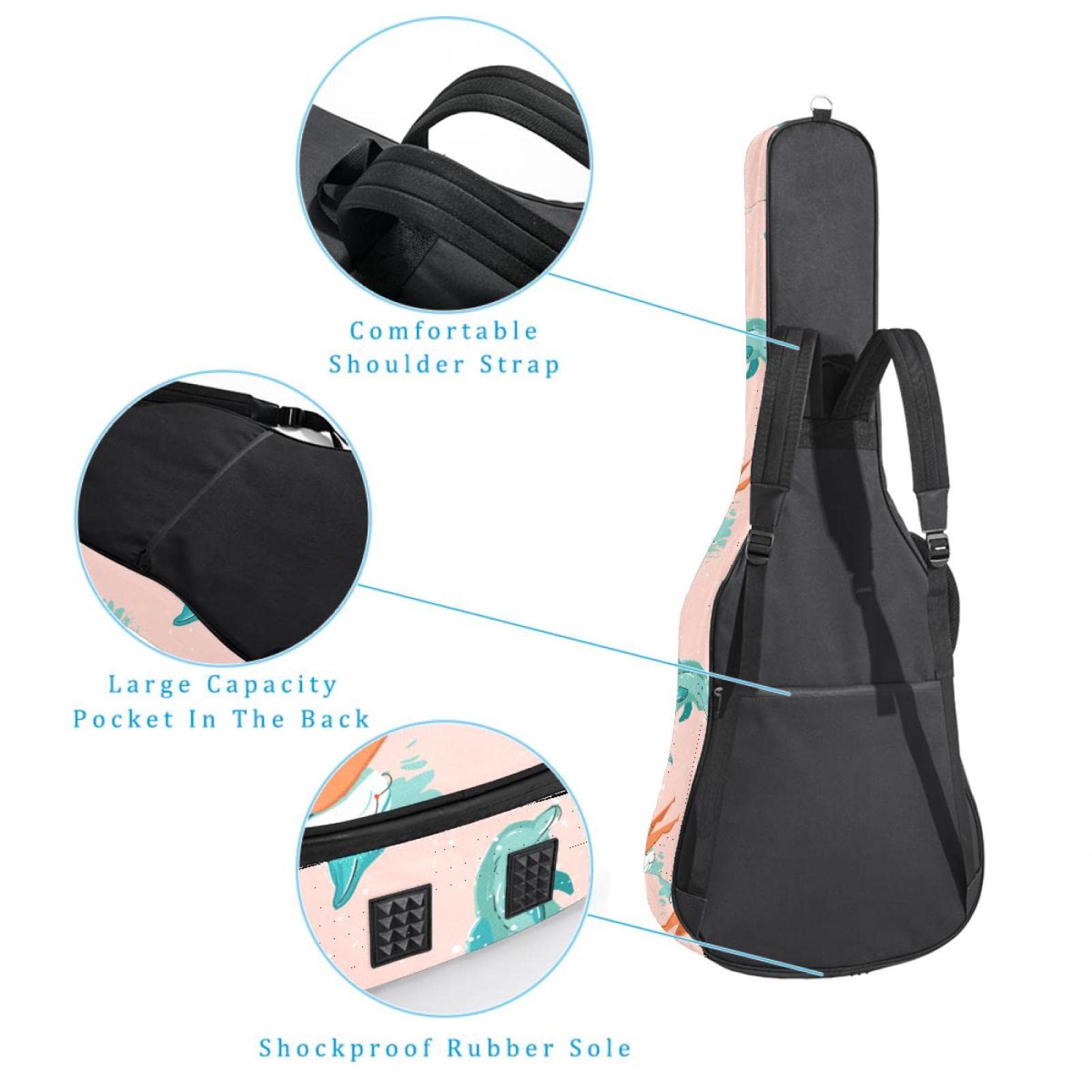Akustikgitarrentasche, wasserdicht, Gitarren-Rucksack, dick, weich, gepolstert, tropisch, grünes Blatt, klassische Gitarren-Tasche, Farbe4, 42.9x16.9x4.7 in, Taschen-Organizer