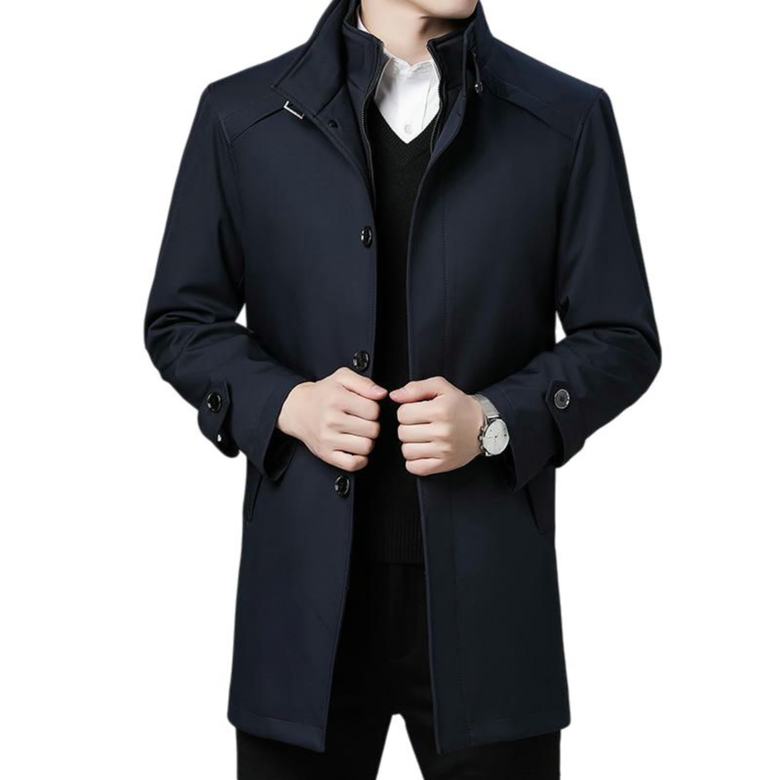 Trench da uomo, imbottito, casual, con colletto alto, per primavera, autunno, inverno