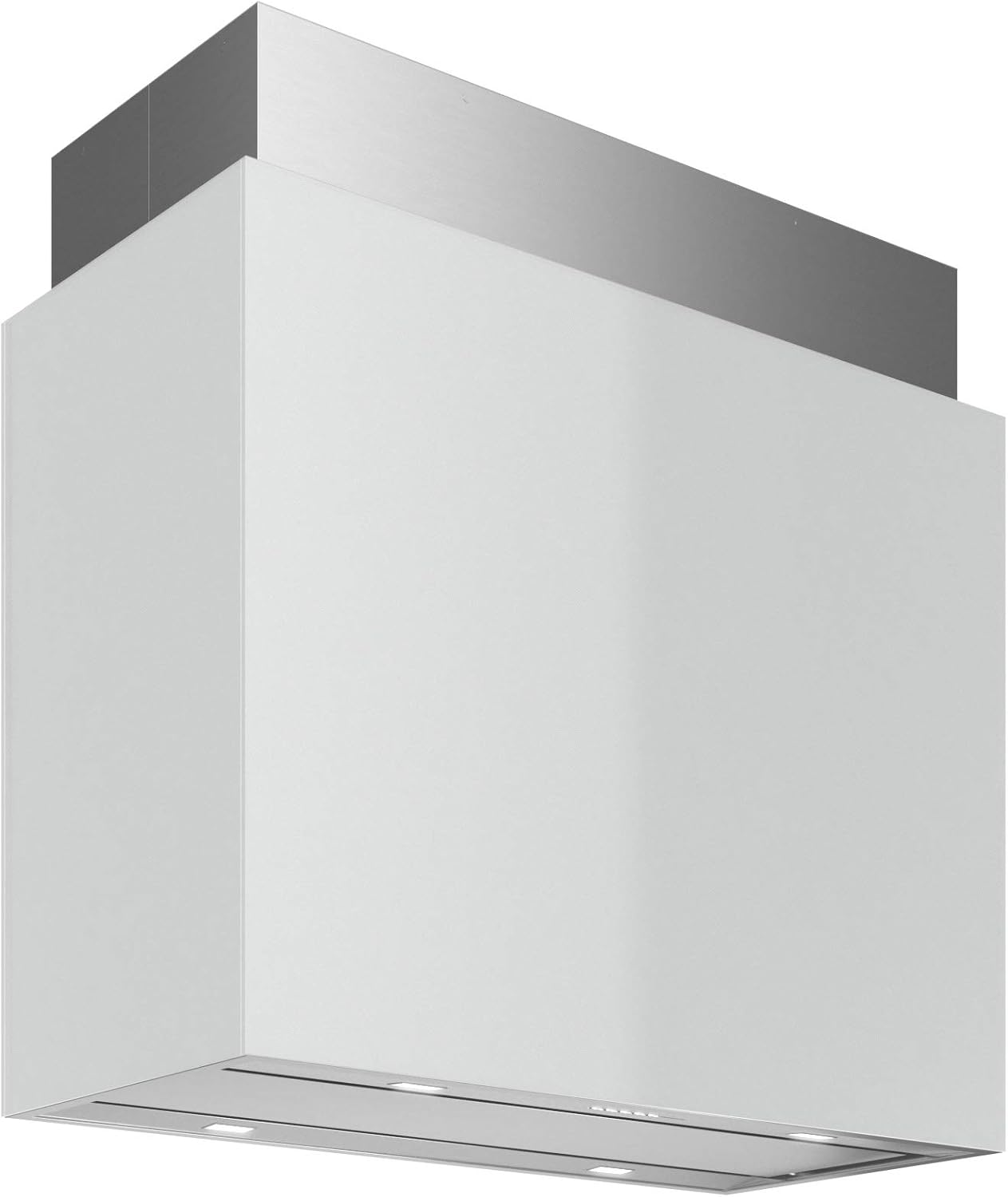 Futuro Futuro Lombardy White 36 Inch Island-mount Range Hood, Stainless Steel & White Glass, LED, Ultra-Quiet, with Blower