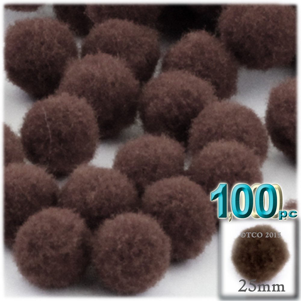 The Crafts Outlet 100-Piece Multi Purpose Pom Poms, Acrylic, 25mm/About 1.0-inch, Round, Coffee Brown