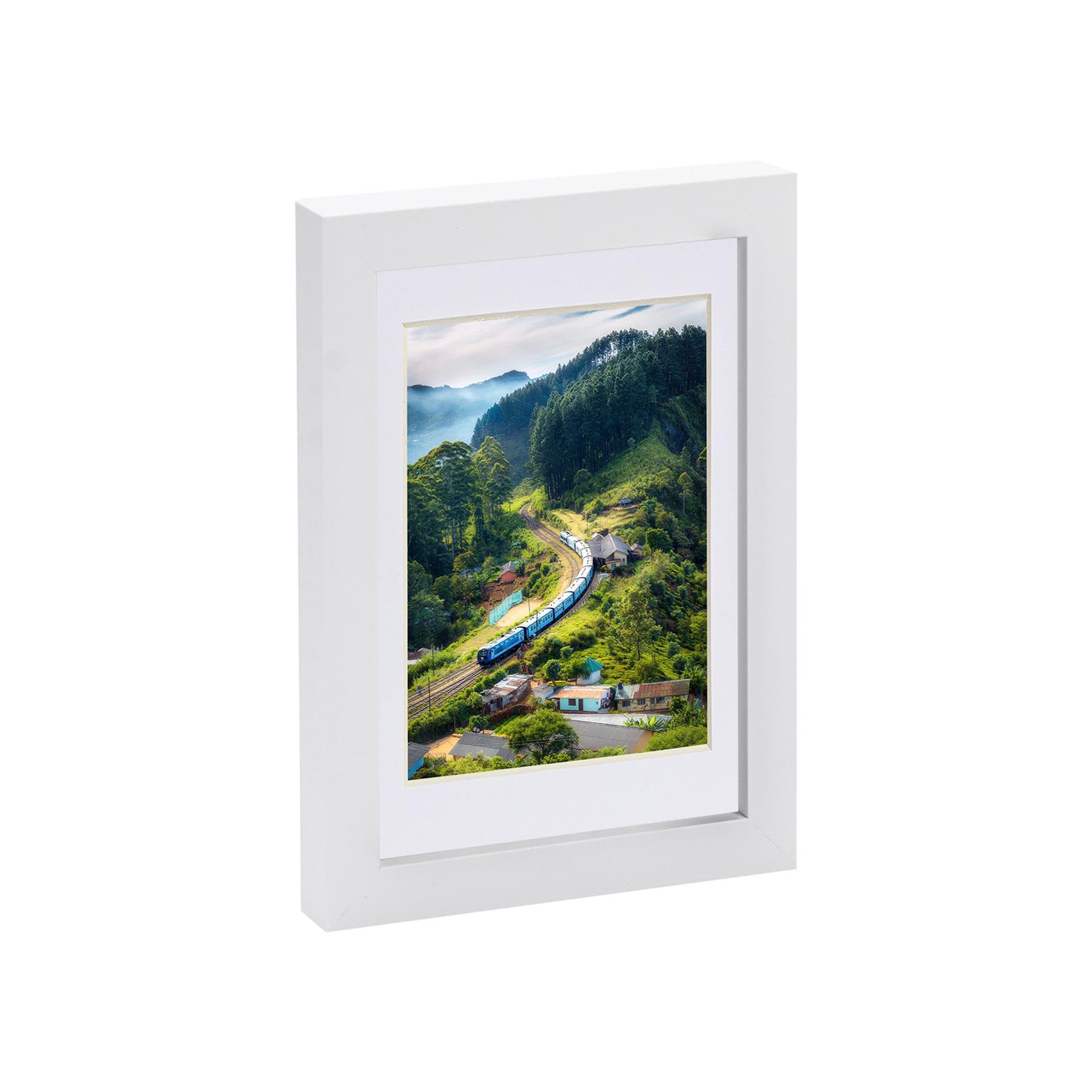 Nicola Spring 1x White 5" x 7" Photo Frame with White 4" x 6" Mount - Glass Aperture Home Picture Wall Hanging Landscape Portrait Display