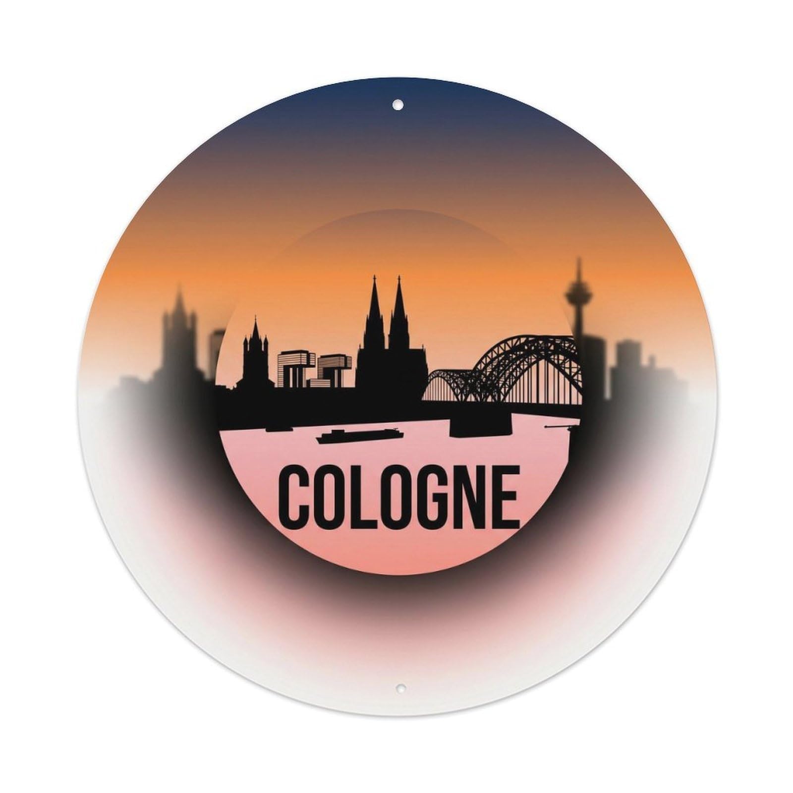 Cologne Cathedral Skyline Sunset Rhine Travel Cityscape Metal Tin Sign Plaque Wall Decor for Cafe, Man Cave, Club Bar, Office, Home Garden Round Metal Poster 8x8Inch