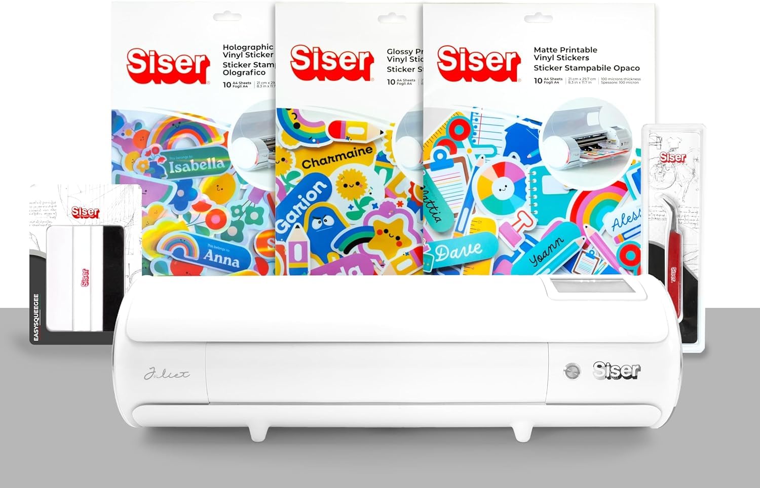 Siser Juliet - Paquete Print&Cut – Plotter de corte profesional de alta precisión con pegatinas imprimibles, espátula y pinzas – Ideal para pegatinas, etiquetas y manualidades