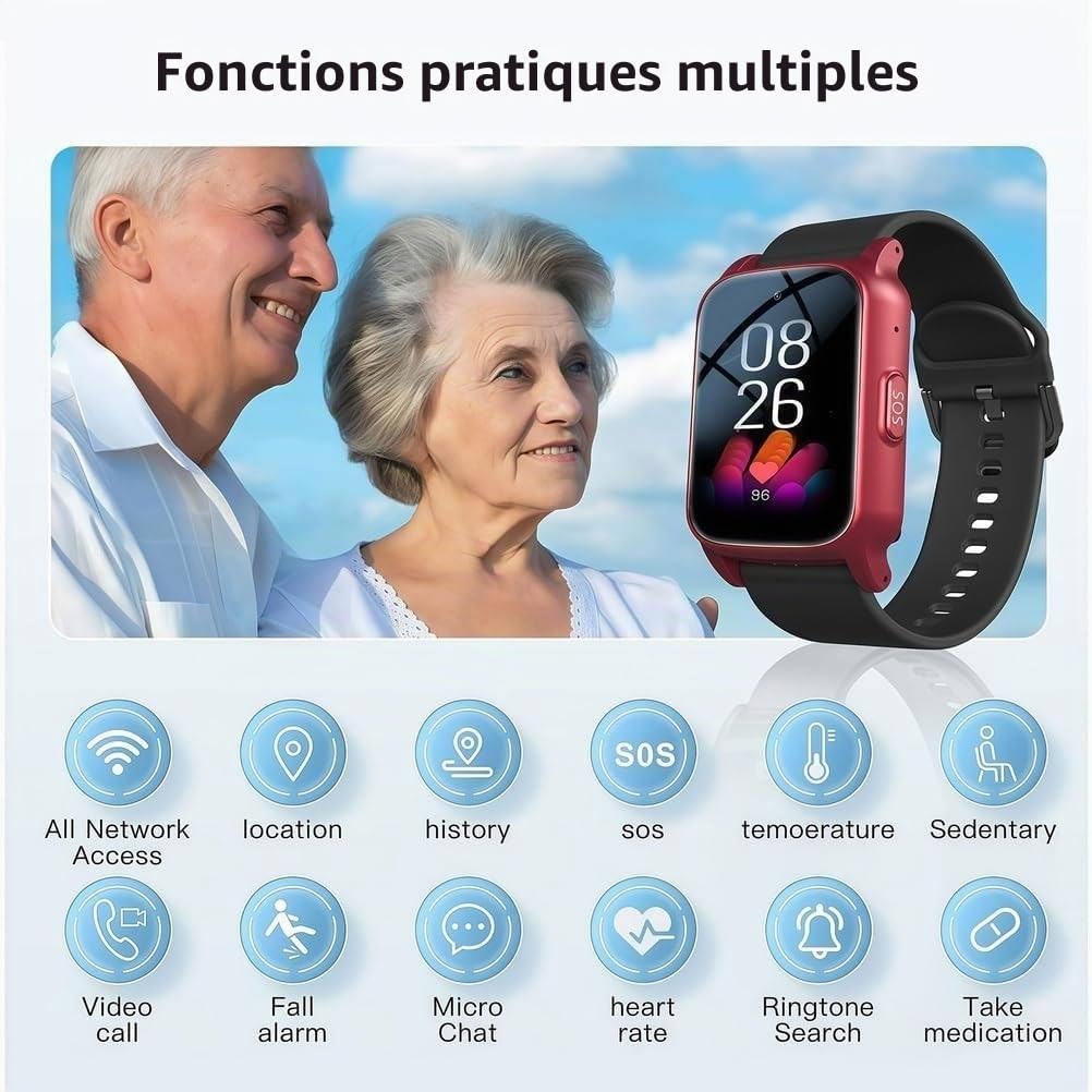 Alarme Anti-Chute pour Personnes âgées, Traceur GPS pour Personnes âgées Atteintes De Démence, Détection De Chute Et Appel d'urgence, Appel Vidéo HD 4g, étanchéité Ip67, Multilingue Black