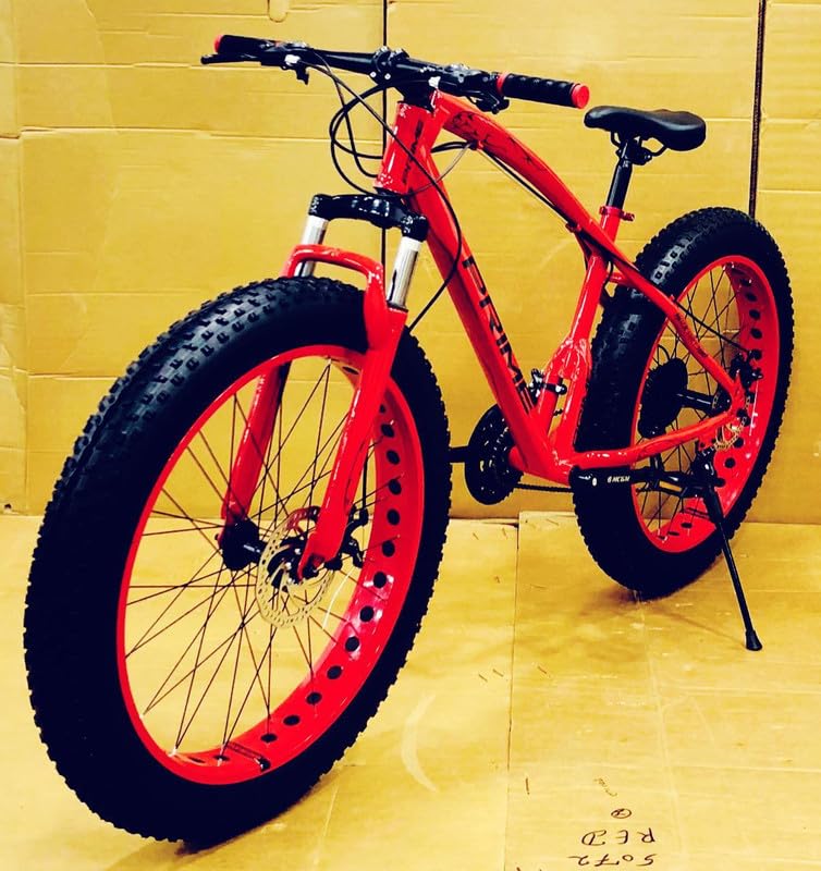 Sunspeed Unisex Mountain Bike | 21-Speed Gear with Double Disc Brakes, Fat Magnesium Tires, Carbon Steel Frame | 26-Inch White, Dual Suspension | Red