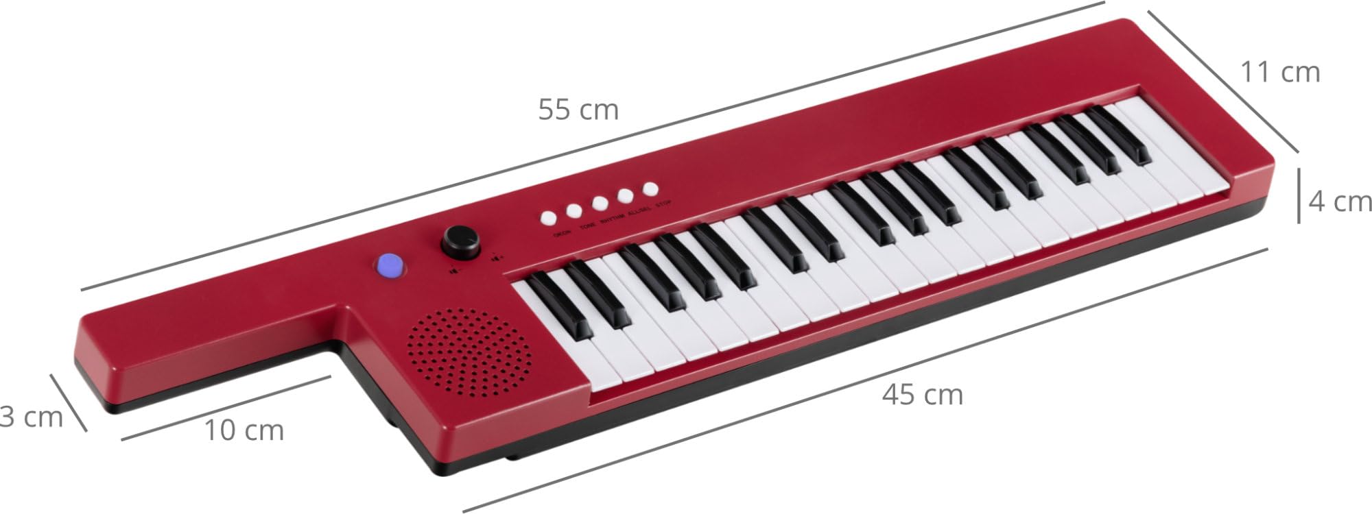 McGrey KT-3712 Kinderkeyboard - 37 Tasten - Keytar inklusive Tragegurt und Mikrofon - Betrieb über Akku und USB-Netzteil möglich - 4 Klangfarben, 4 Begleitrhythmen und 10 Demosongs - Rot