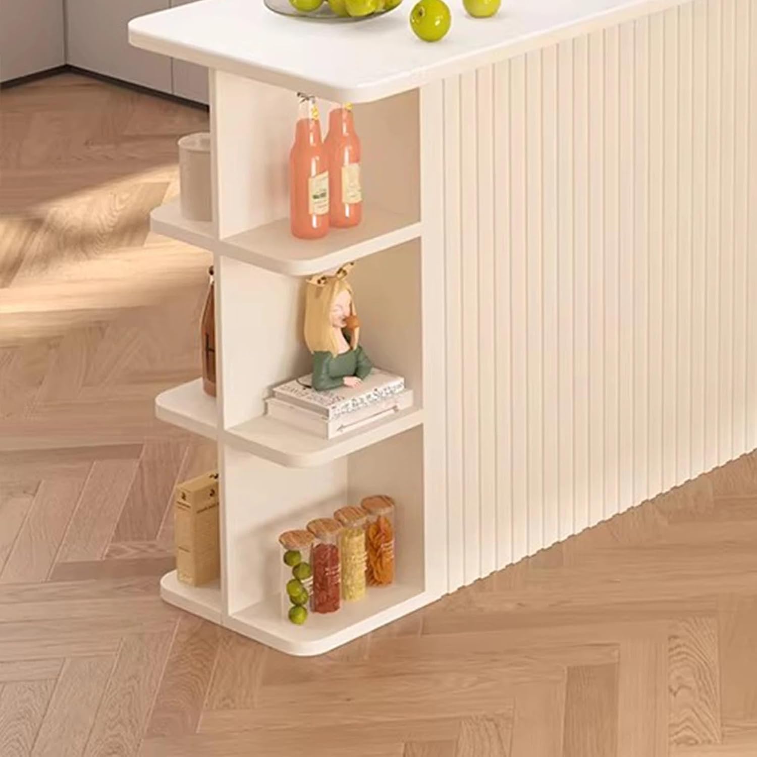 Storage Trolley Stone Slab Top Kitchen Island Storage Console White Wood Sideboard Shelving Organizer