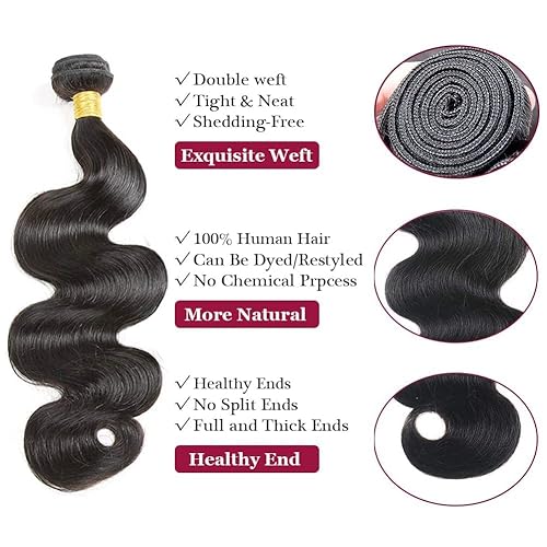 Miniatura 4 de Amskdum Extensiones de cabello humano ondulado 3, extensiones de cabello humano 12A, tejido 100% sin procesar, extensiones de cabello humano virgen