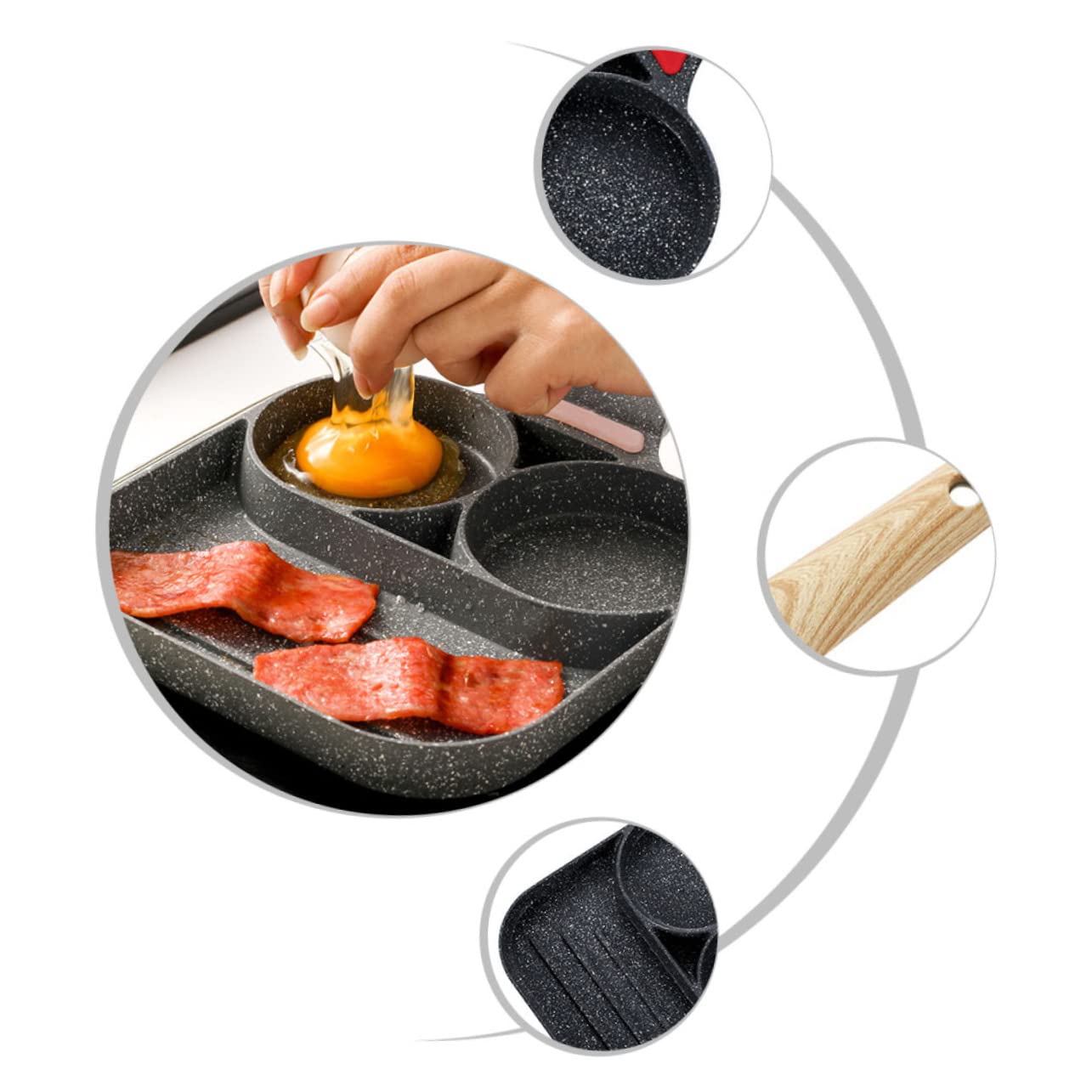 MAGICLULU Spiegeleipfanne und Verformungsfest aus Aluminium mit Antihaftbeschichtung Energieeffizient 3 Stück und Holzgriff für Frühstück und Omelett