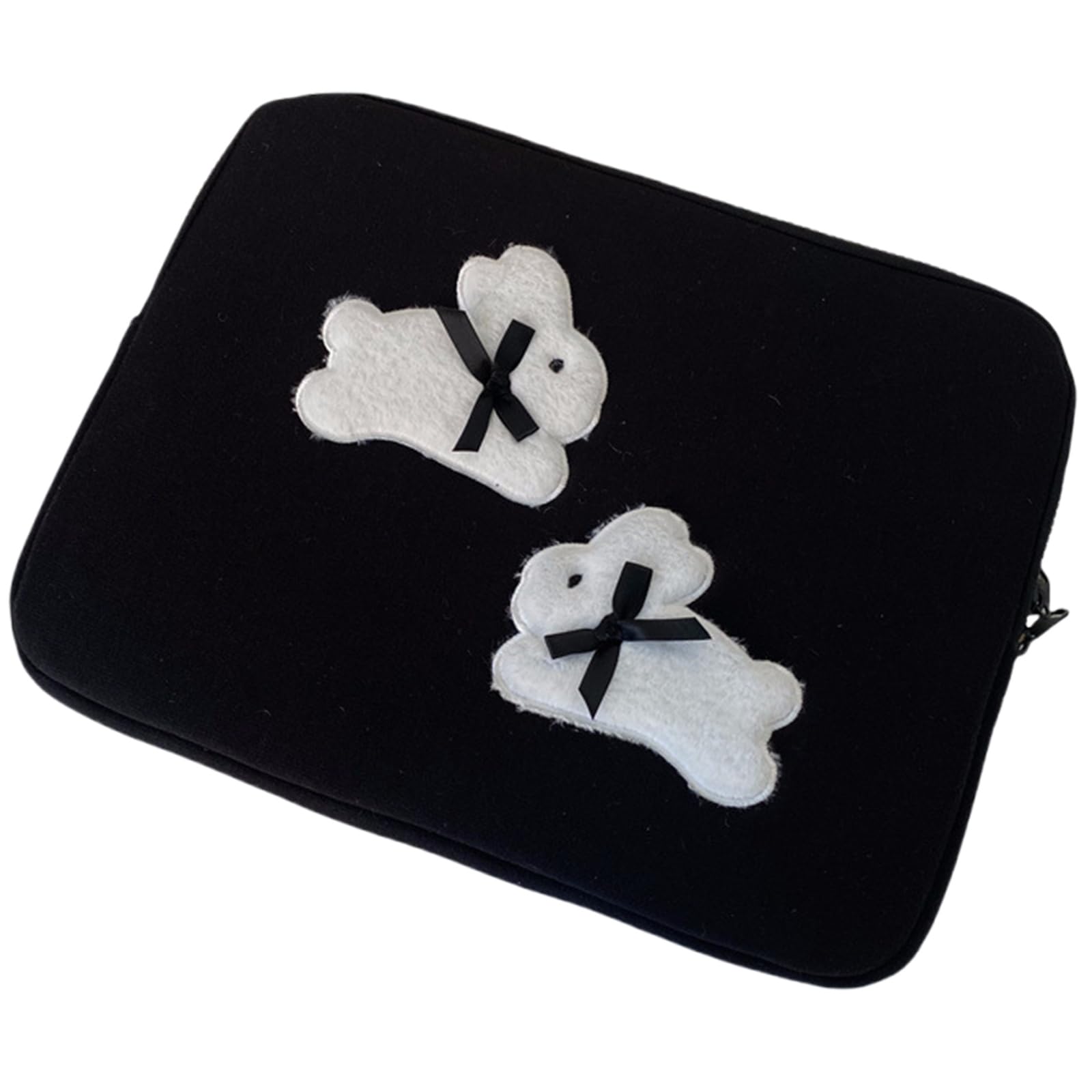 Kalttoy Women's Black Trendy Laptop Storage Bag For Daily Use Bowknot Rabbits Notebook Computer Sleeve Students Tablets Protective Case Stylish Accessory