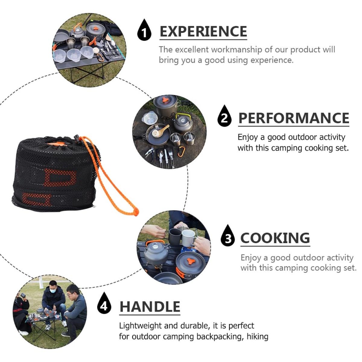 ULTECHNOVO Ensemble Cuisine de Camping Casseroles Légères Poignée Anti-brûlure Portable en Alliage D'aluminium pour Usage Extérieur en Randonnée et Camping
