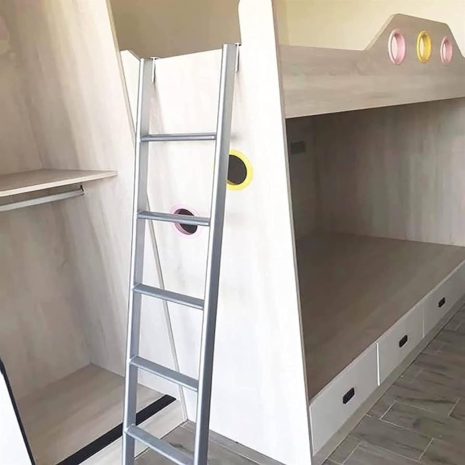 Escalera para literas Escalera para literas con Dos Camas de pie, Escalera con Marco de Metal Lateral de 4 escalones/5 escalones, Escalera de Subida Universal para Dormitorio, Remolque, Dorm