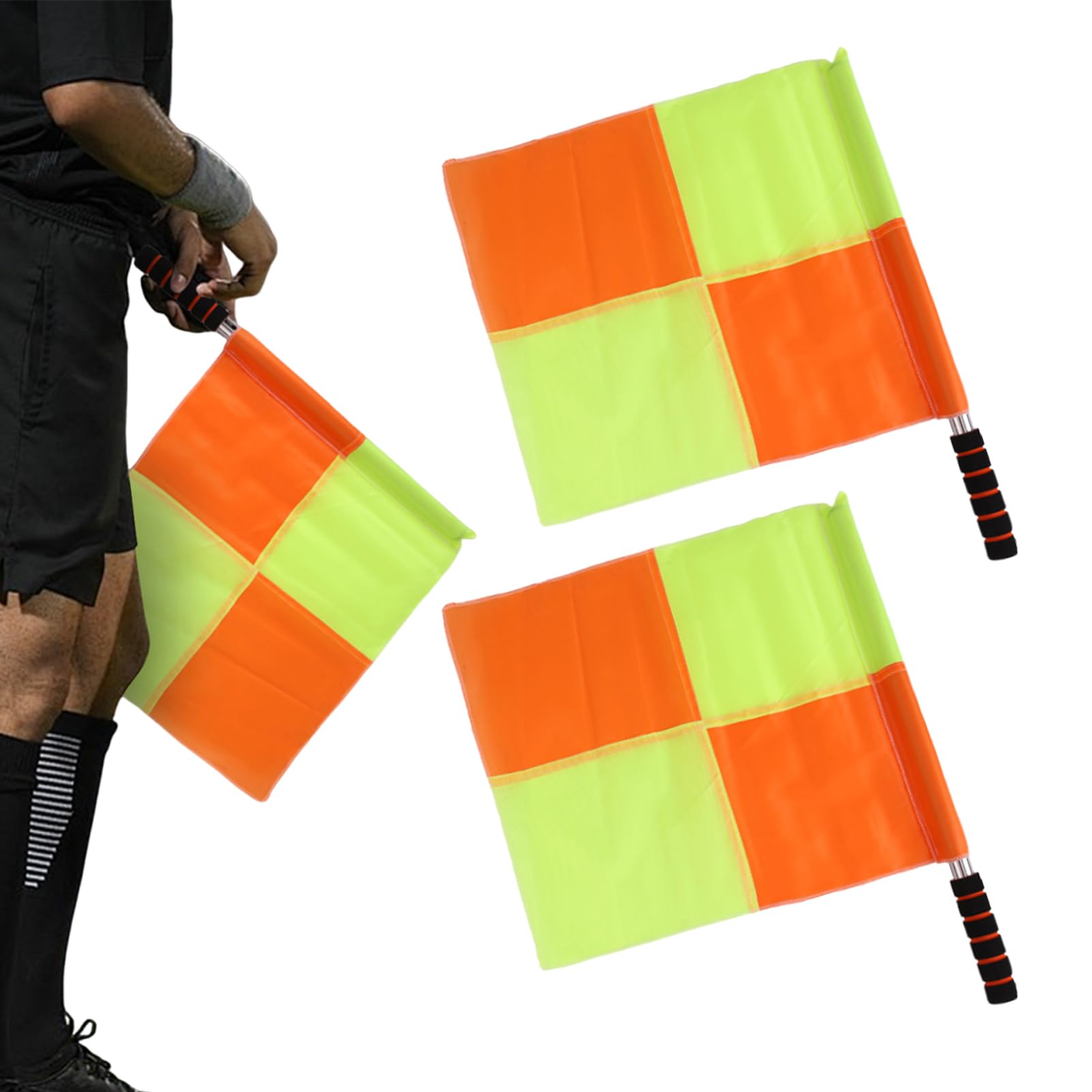 Bandiere di segnalazione per arbitri - Giallo arancione brillante, comoda impugnatura in spugna, maniglia in acciaio inossidabile, accessorio sportivo professionale | Adatto per Calcio Pallavolo Parti