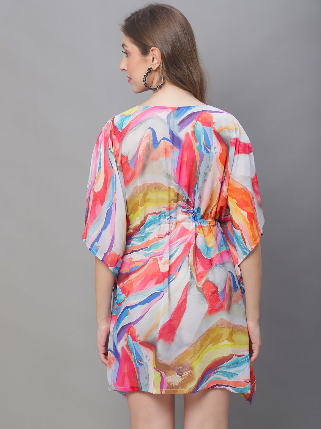 Claura Off-White Abstract Printed Swimwear Kaftan Cover Up Dress (Multi) 1