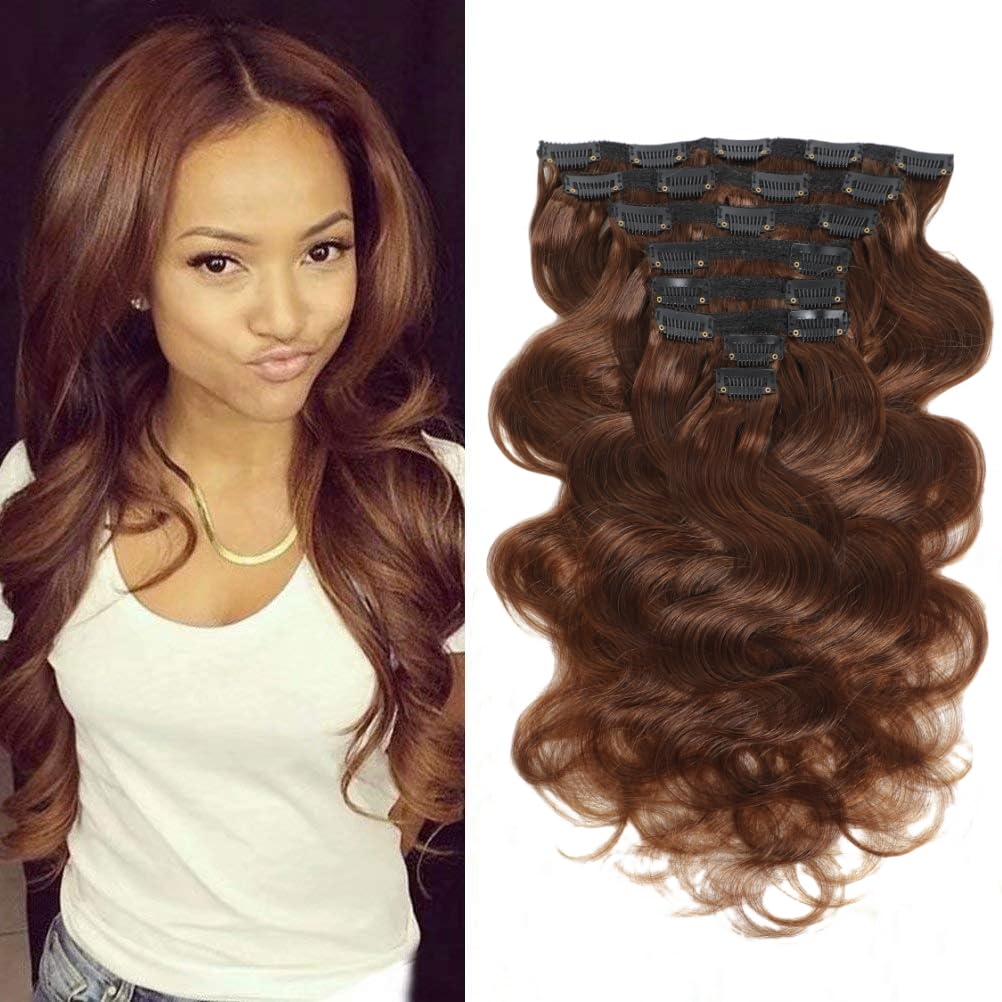 LUMIERE Medium Brown Clip In Hair Extensions Real Human Hair Body Wave Clip In Extensions For Black Women Brown Seamless Clip Ins 8 Pcs 20 Clips 120g Double Wefts Color#4 14 Inch