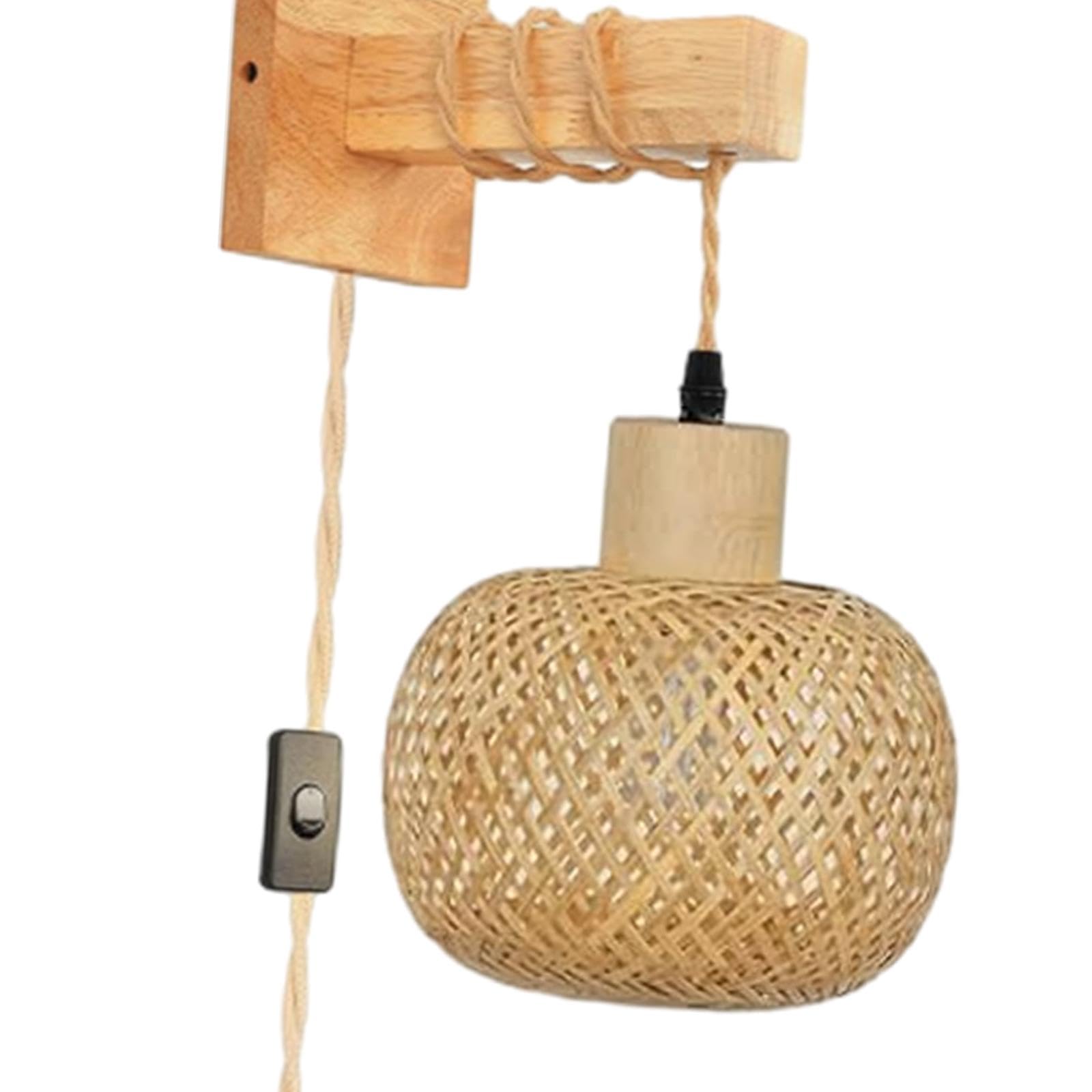 Lámpara de Pared de Bambú, Aplique de Pared, Lámpara Colgante, Tejida a Mano, Portalámparas, Diseño Artesanal para Baño, Comedor, Pasillo,