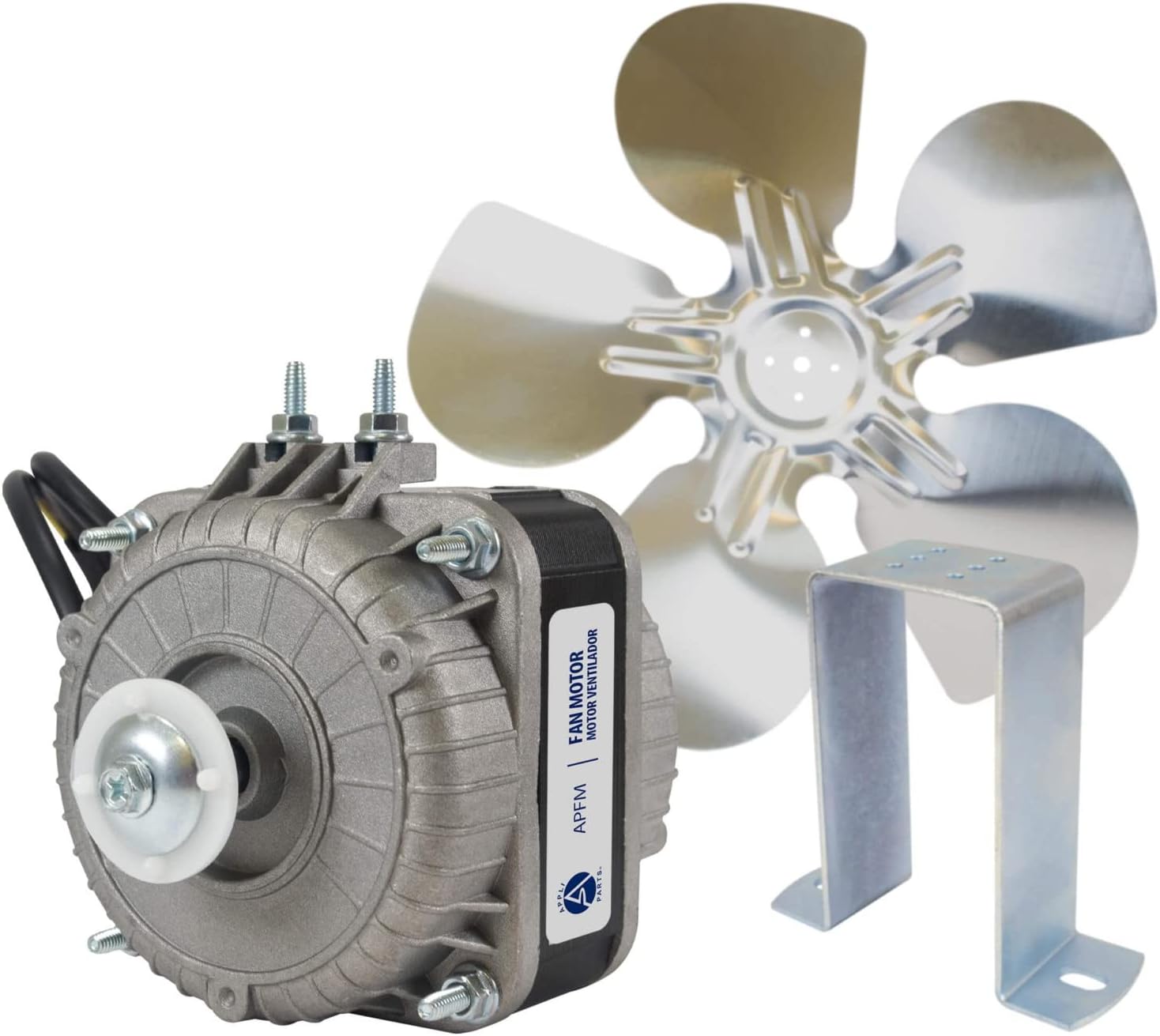 Appli Parts APFM-342E 34W refrigeration condenser and evaporator motor 220V 60Hz 1.2A 1300rpm includes base and 12in aluminum Fan Blade CCW shaft end Universal fit