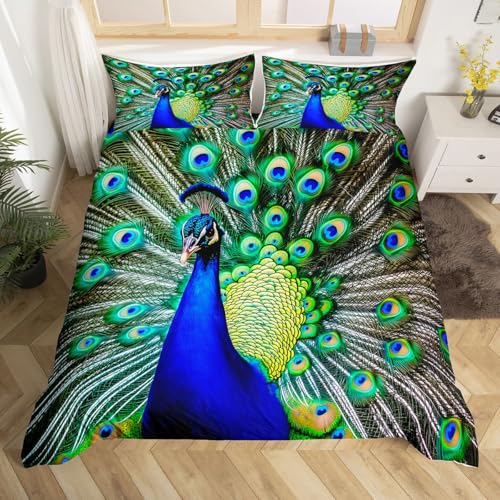 Peacock Queen Duvet Cover Set with Pillow Cases