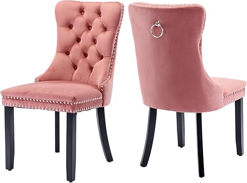 Miniatura 41 de Juego de 6 sillas de comedor marrones, sillas de comedor tapizadas con tela de lino acolchada con capitoné, con respaldo alto, ribete de tachuelas y