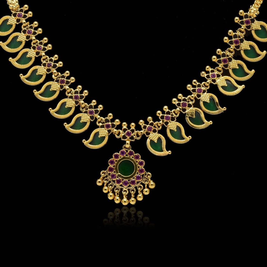 Kollam Supreme Gold Plated Kerala Green Mango Necklace Brass Gold