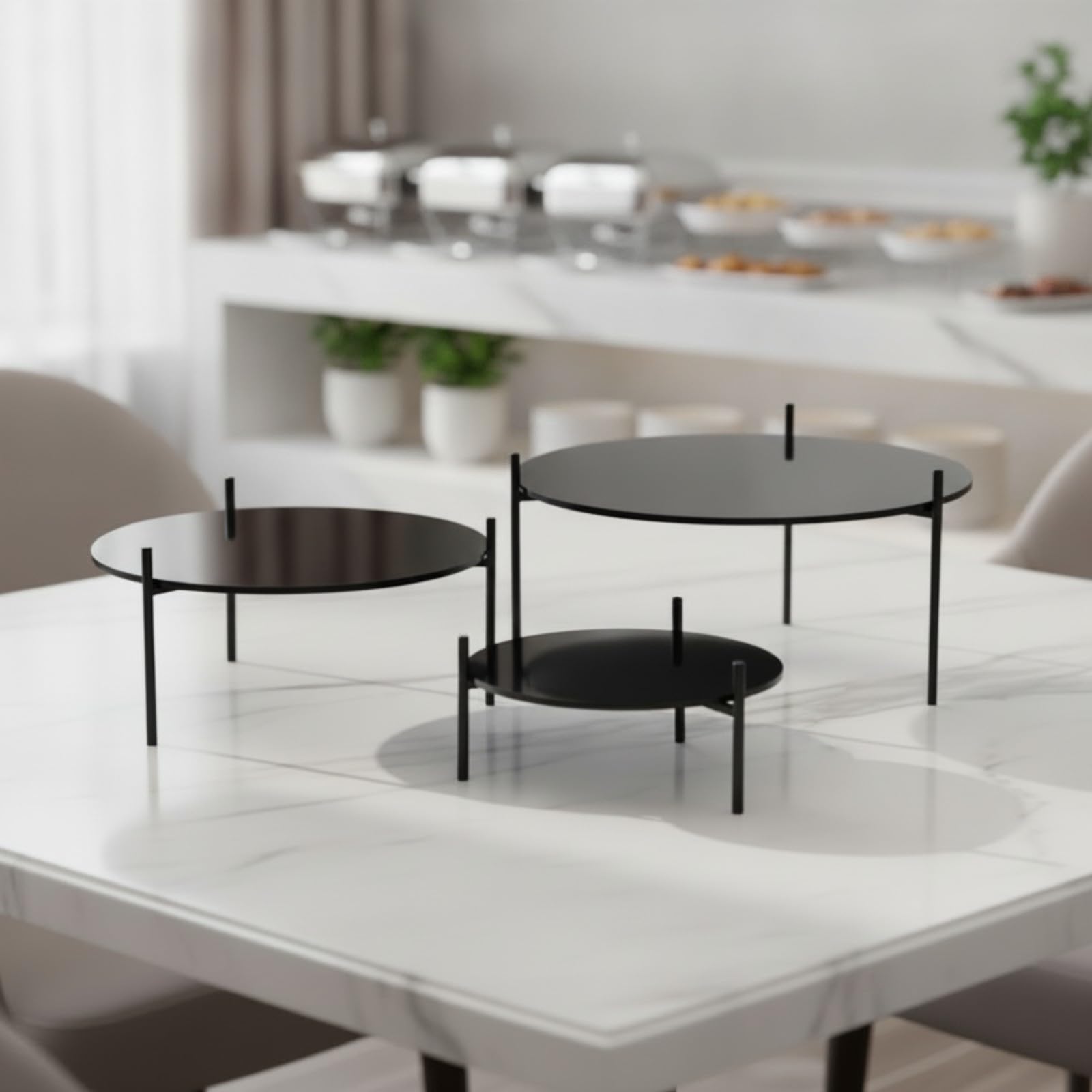 3 Pezzi Alzatina Nera con Vassoio Acrilico Decorativo Pasticcini con Vassoio in Acrilico Elegante per Buffet, Feste Del Tè