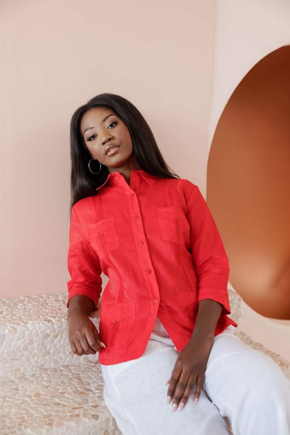 Mojito Women's Premium Linen Guayabera Shirt – 3/4 Sleeve Traditional 4-Pocket Style - Image 2