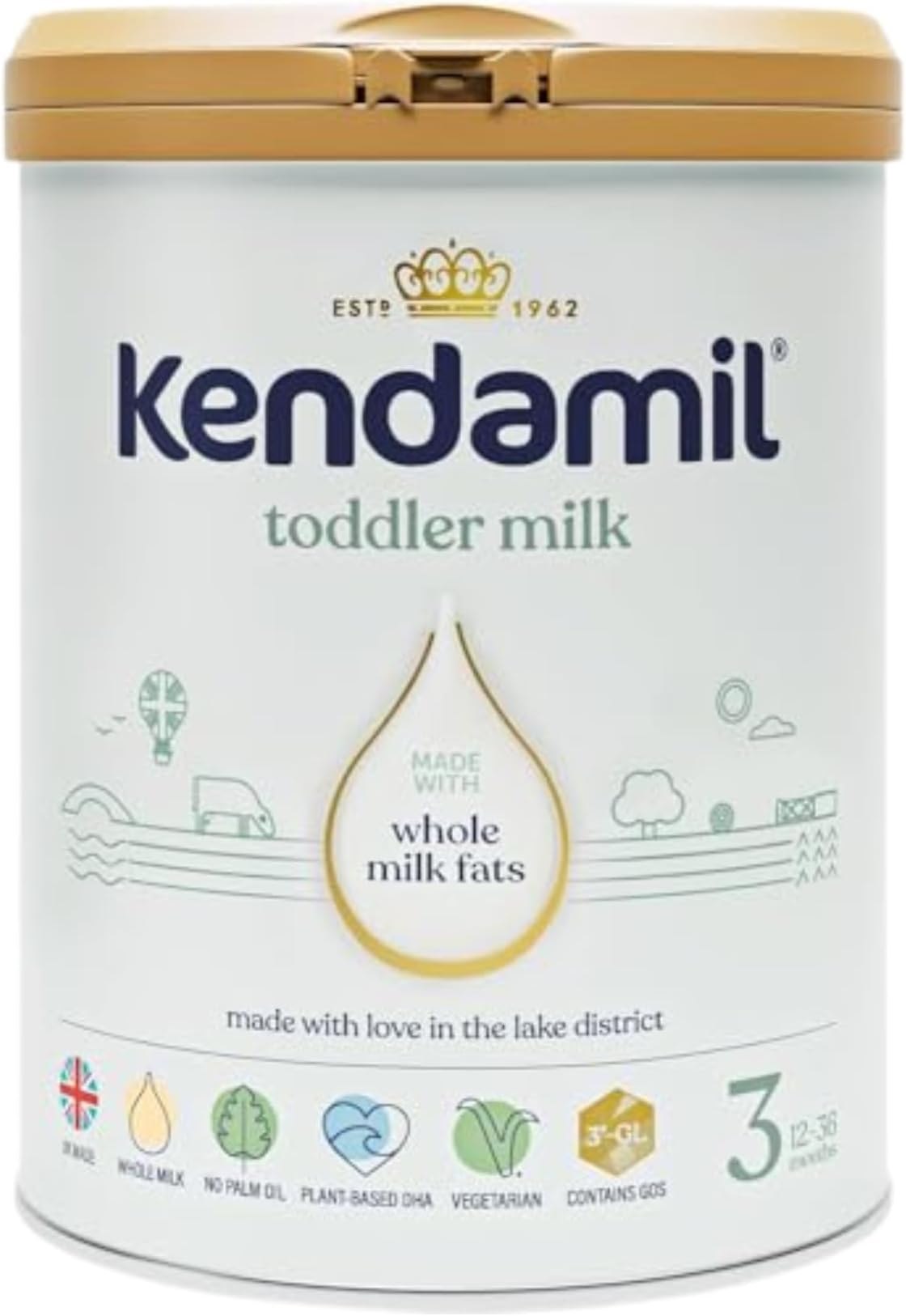 Kendamil Toddler Formula Milk Powder | 12-36 Months Stage 3 (800g) | British Made Whole Milk Formula Baby Powder – Vegetarian, No Palm Oil, No GMOs –with Omega 3 DHA, Omega 6 ARA and Prebiotics