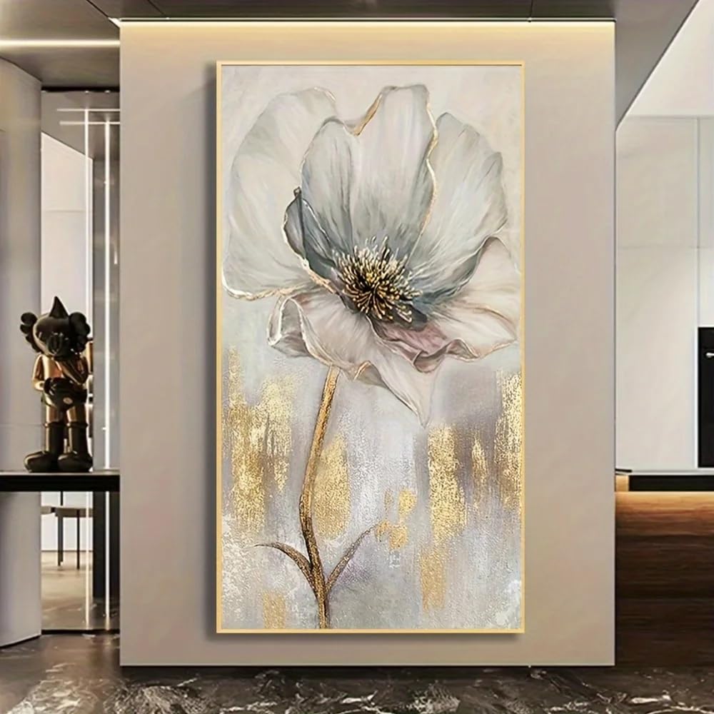 Lienzos modernos con estampados planos de flores doradas: arte de 50x100cm