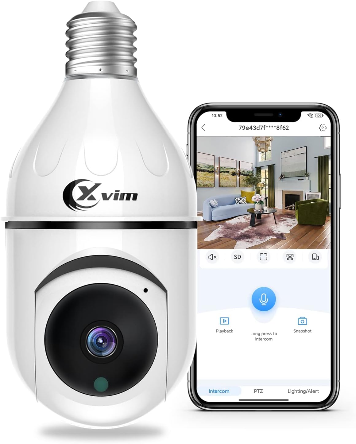 XVIM 3MP Security Light Bulb Camera, Wireless 2.4Ghz WiFi Light Bulb Security Camera, Pan/Tilt Bulb Camera with Night Vision, Human Detection