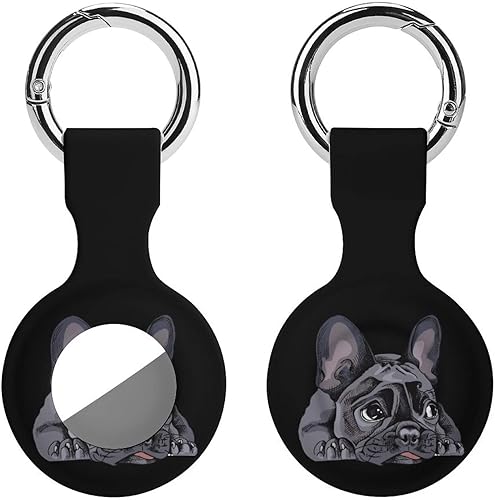 Funda protectora de silicona con diseño de retrato de bulldog francés para Airtags con llavero