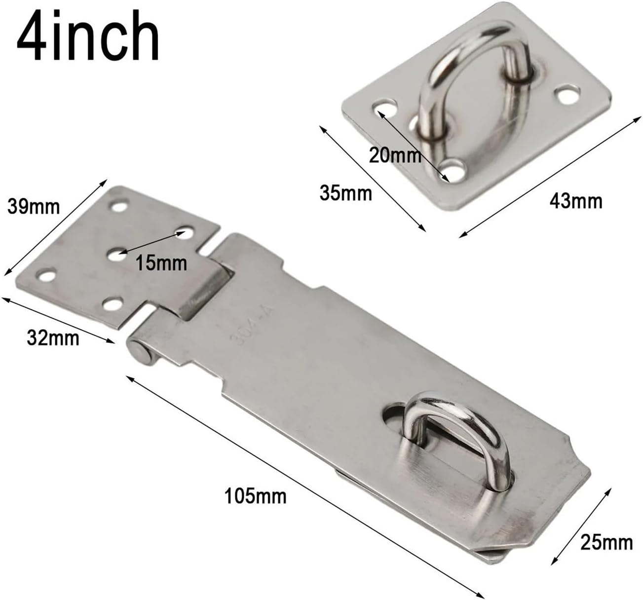 Hasp Latch 15pcs Stainless Steel Safety Door Latches and Hinges, Heavy-Duty Storage Room Locks and (3 Inches to 5 Inches) for Door Gate Cabinets Etc(Silver 4 inch)