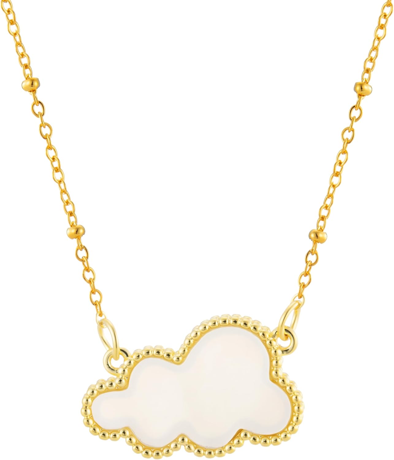 Genuine Mother of Pearl Gemstone Iridescent Gold Pendant Necklaces for Women, Fashion Jewelry, 18k Gold-Plated, Adjustable 16-20" Chain
