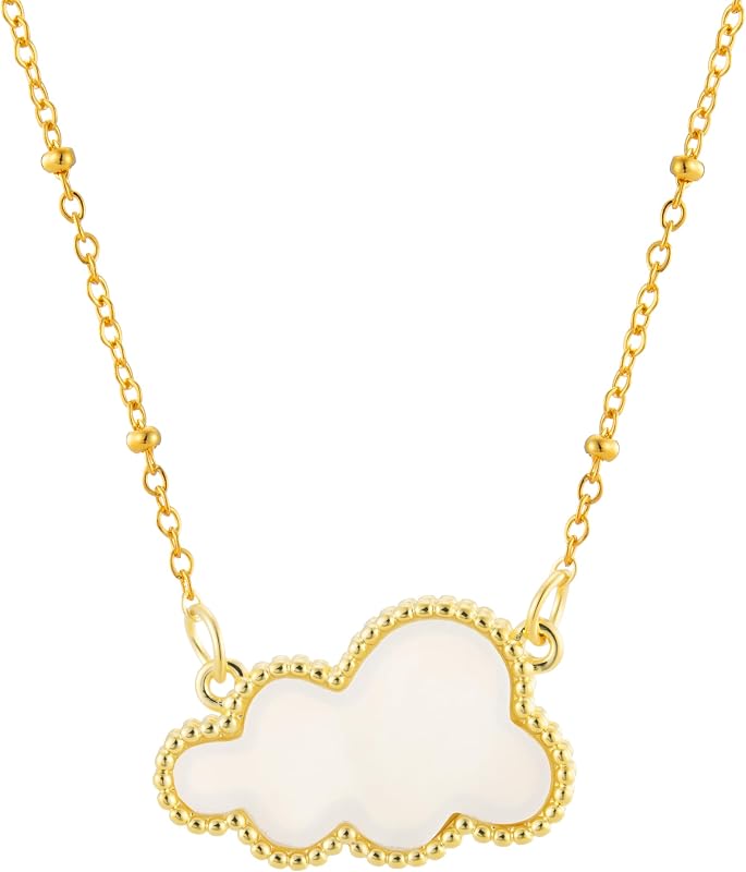 Genuine Mother of Pearl Gemstone Iridescent Gold Pendant Necklaces for Women, Fashion Jewelry, 18k Gold-Plated, Adjustable 16-20" Chain